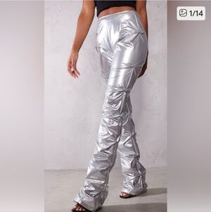 PrettyLittleThing Silver Flare Pants